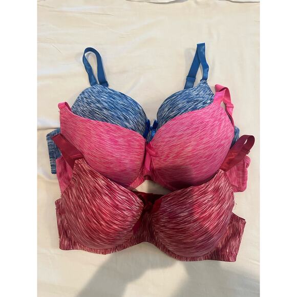 Viola's Secret Underwire 3 pack Padded Bra 42DD pink, red and blue brassieres - Picture 1 of 14